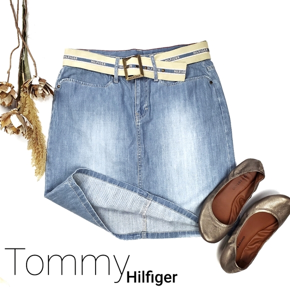 Tommy Hilfiger Dresses & Skirts - New Tommy Hilfiger Belted Blue Jean Skirt Size 10